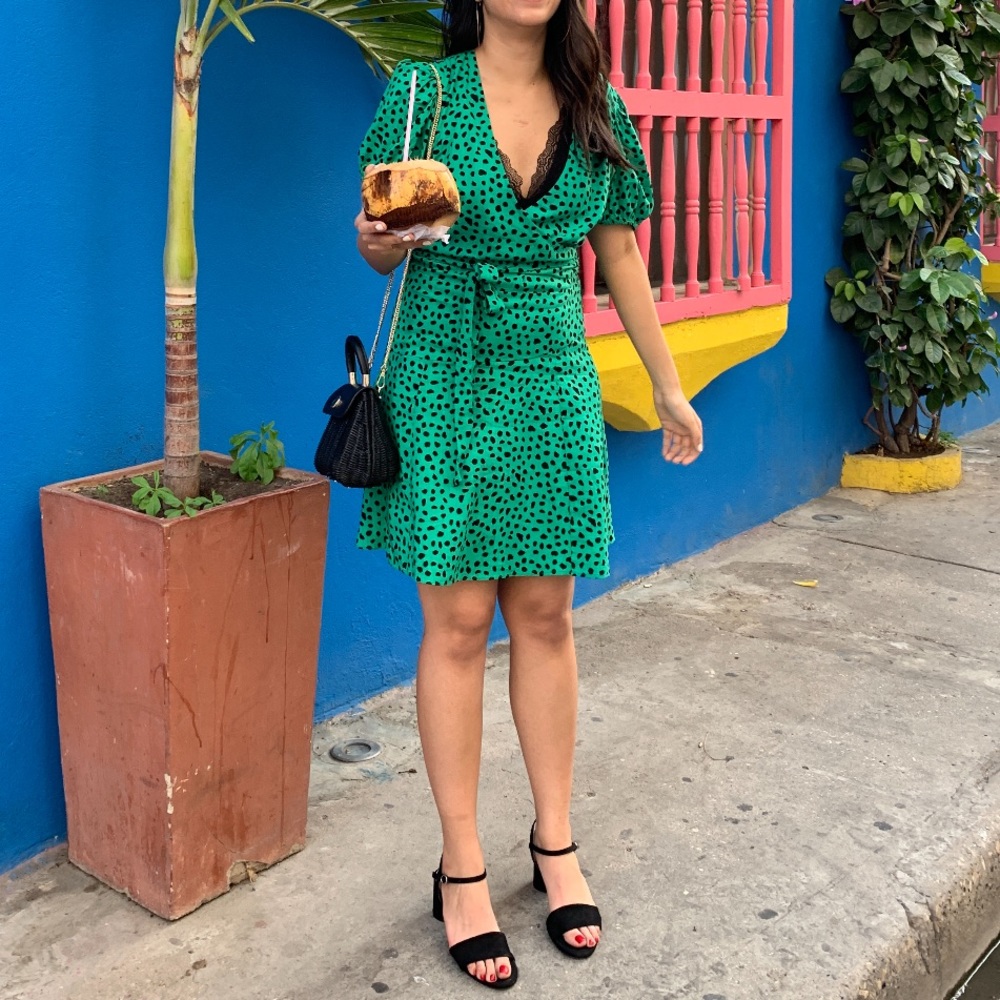 Urban outfitters green and black wrap dress